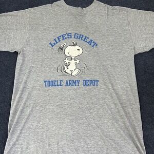 Vintage Peanuts Snoopy Shirt Mens OS Sleep Shirt Gray Tooele Army Depot Tee